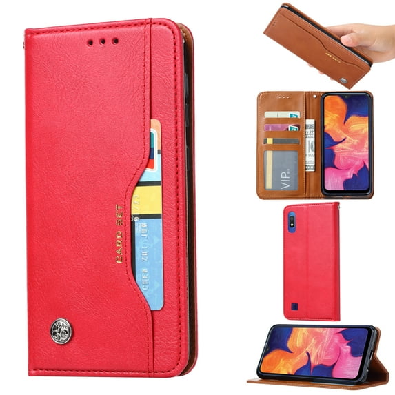 Allytech Wallet Case for Galaxy A10 / Galaxy M10, Premium PU Leather Slim Fit Folio Flip Kickstand Lightweight Shockproof Cards Cash Holder Wallet Cases Coves for Samsung Galaxy A10/ Galaxy M10, Red