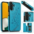 thumbnail image 1 of Allytech Wallet Case for Galaxy S24 Plus, Floral Butterfly Embossed Slim Fit Cards Holder Stand Shockproof Anti-Scratch Bumper Wallet Case Cover for Samsung Galaxy S24 Plus - Blue, 1 of 9