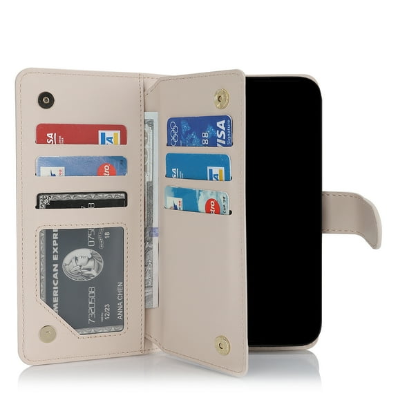 Allytech Wallet Case for Google Pixel 6 Pro with Card Slots & Wrist Strap, [Magnetic Clasp] [RFID Blocking] Kickstand Premium PU Leather Shockproof Full Body Protection Case - Apricot