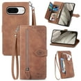 thumbnail image 1 of Allytech Wallet Case for Google Pixel 8a, Embossed Luxury PU Leather Case with Kickstand & Card Slots, Slim Zipper Pocket Detachable Wrist Strap Magnetic Clasp Anti-Drop Case - Brown, 1 of 8