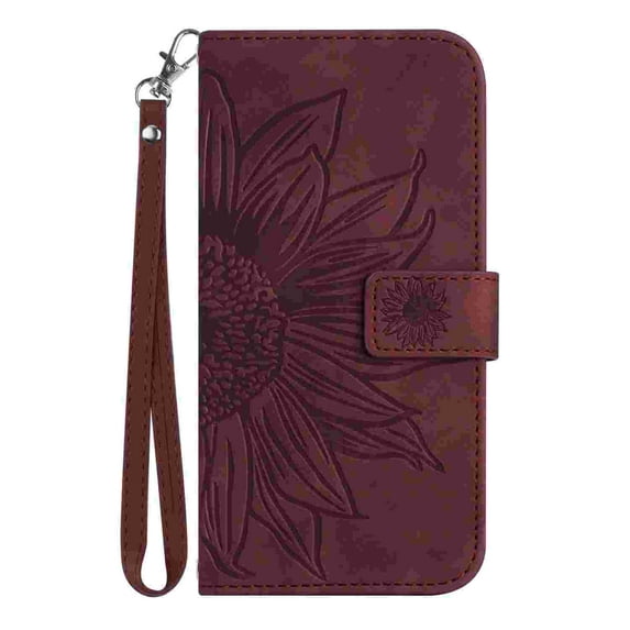 Allytech Wallet Case for Motorola Edge 2024, Folio Embossed Floral PU Leather Kickstand Hand Strap Magnetic Snap Protective Case for Moto Edge 2024, Winered