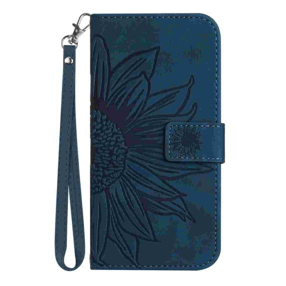 Allytech Wallet Case for Motorola Edge 2025, Folio Embossed Floral PU Leather Kickstand Hand Strap Magnetic Snap Protective Case for Moto Edge 2025, Inkblue