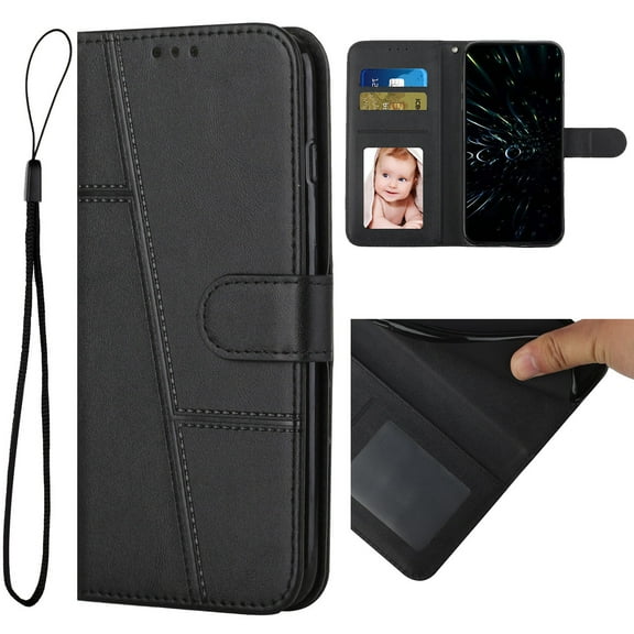 Allytech Wallet Case for Motorola Moto G (2022), Magnetic Clasp Kickstand Cover with Card Slots & Cash Holder, Luxury PU Leather + Soft TPU Shockproof Anti-Scratch Case with Wrist Strap, Black