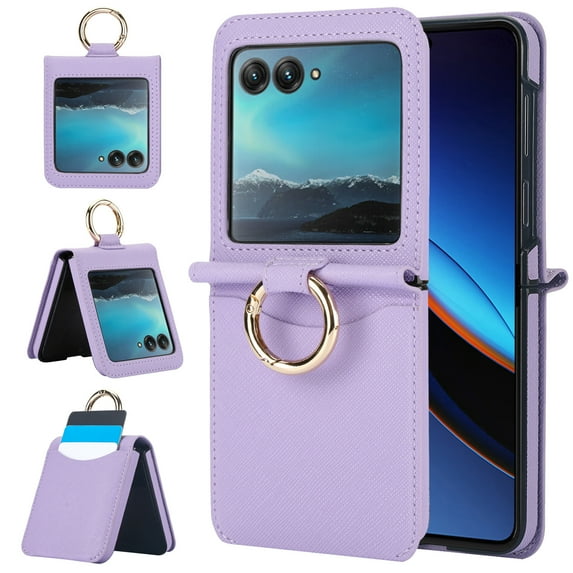 Allytech Wallet Case for Motorola Razr 40 Ultra with Ring, Hidden Credit Card Slots, Secure Finger Grip, Luxury PU Leather, Thin Shockproof Cover for Motorola Razr 40 Ultra - Purple