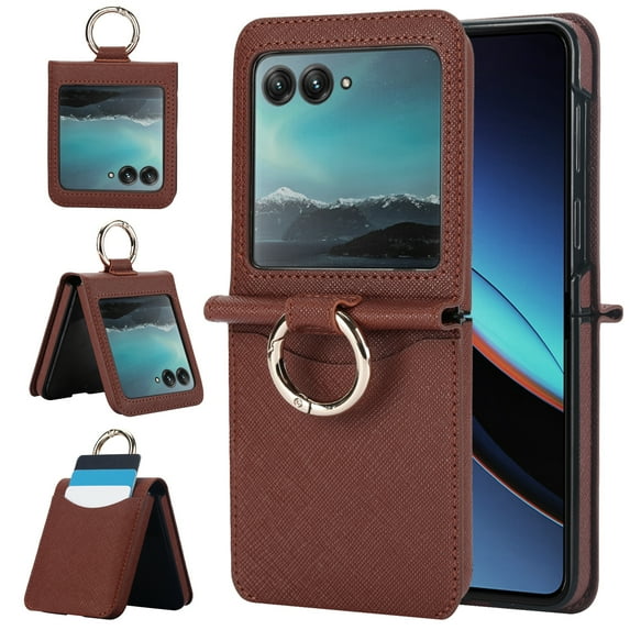 Allytech Wallet Case for Motorola Razr 40 Ultra with Ring, Hidden Credit Card Slots, Secure Finger Grip, Luxury PU Leather, Thin Shockproof Cover for Motorola Razr 40 Ultra - Brown