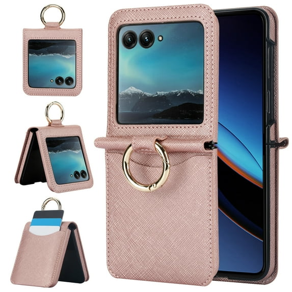 Allytech Wallet Case for Motorola Razr 40 Ultra with Ring, Hidden Credit Card Slots, Secure Finger Grip, Luxury PU Leather, Thin Shockproof Cover for Motorola Razr 40 Ultra - Rosegold