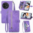 thumbnail image 1 of Allytech Wallet Case for OnePlus 11, Embossed Luxury PU Leather Case with Kickstand & Card Slots, Slim Zipper Pocket Detachable Wrist Strap Magnetic Clasp Anti-Drop Case - Purple, 1 of 6