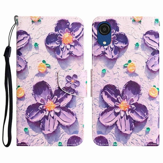 Allytech Wallet Case for Samsung Galaxy A03 Core, PU Leather Stand RFID Blocking Card Slot Wireless Charging Flip Book Cover TPU Shockproof Interior Case, Purple Flower
