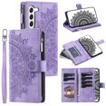 thumbnail image 1 of Allytech Wallet Case for Samsung Galaxy A14 5G with Card Slots, Embossed Pattern PU Leather Zipper Pocket Kickstand Cover, Shockproof Magnetic Clasp Case with Wrist Strap - Purple, 1 of 9