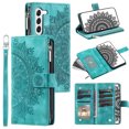 thumbnail image 1 of Allytech Wallet Case for Samsung Galaxy A14 5G with Card Slots, Embossed Pattern PU Leather Zipper Pocket Kickstand Cover, Shockproof Magnetic Clasp Case with Wrist Strap - Green, 1 of 9