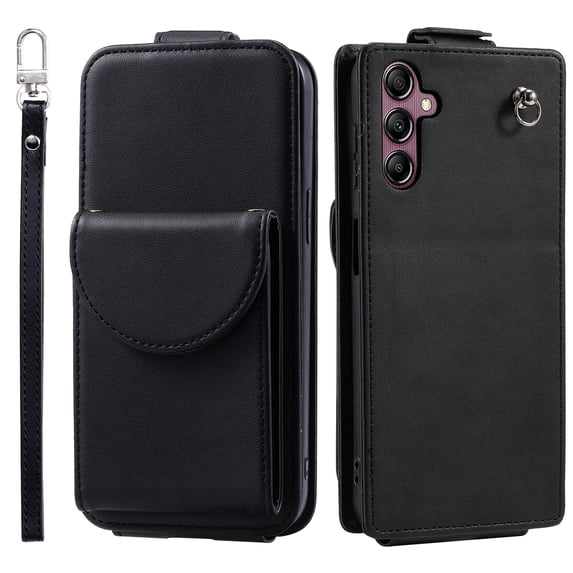 Allytech Wallet Case for Samsung Galaxy A14 5G with Hand Strap & Shoulder Strap, Flip Premium PU Leather Case with Credit Card Slots, Kickstand Magnetic Closure Shockproof Protective Case, Black