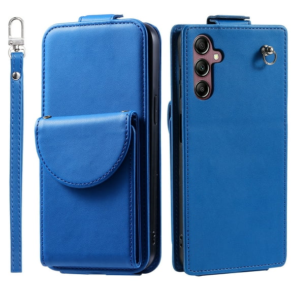 Allytech Wallet Case for Samsung Galaxy A14 5G with Hand Strap & Shoulder Strap, Flip Premium PU Leather Case with Credit Card Slots, Kickstand Magnetic Closure Shockproof Protective Case, Blue