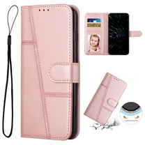 Allytech Wallet Case for Samsung Galaxy A16 5G, Magnetic Clasp Kickstand Cover with Card Slots & Cash Holder, Luxury PU Leather Soft TPU Shockproof Anti-Scratch Case with Wrist Strap, Rosegold