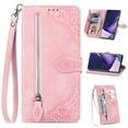 thumbnail image 1 of Allytech Wallet Case for Samsung Galaxy A25, Embossed Luxury PU Leather Case with Kickstand & Card Slots, Slim Zipper Pocket Detachable Wrist Strap Magnetic Clasp Anti-Drop Case - Pink, 1 of 8
