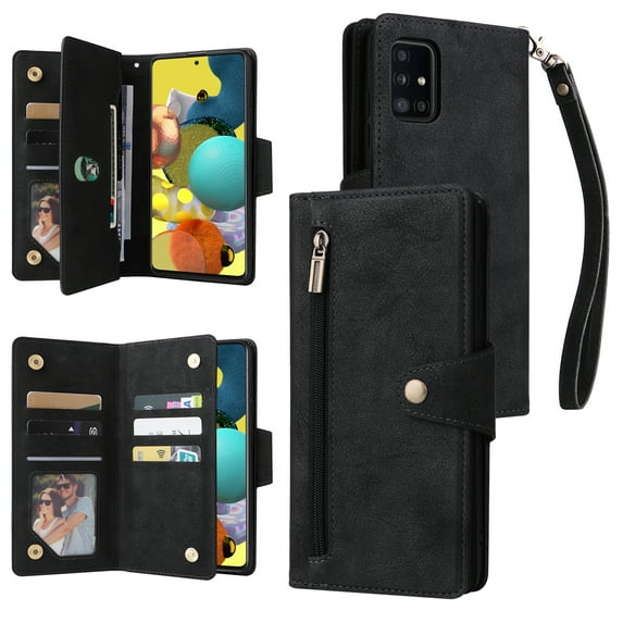 Allytech Wallet Case for Samsung Galaxy A32 5G 6.5" Phone (Not Galaxy A32 4G) - Cash Credit Card Slots Holder Folio Flip Cover Magnetic Hard Case Zipper Wallet Case for Samsung Galaxy A32 5G - Black