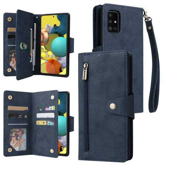Allytech Wallet Case for Samsung Galaxy A32 5G 6.5" Phone (Not Galaxy A32 4G) - Cash Credit Card Slots Holder Folio Flip Cover Magnetic Hard Case Zipper Wallet Case for Samsung Galaxy A32 5G - Blue