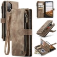 thumbnail image 1 of Allytech Wallet Case for Samsung Galaxy A32 5G, Card Slots + Cash Slot + Zipper Pocket Large Capacity PU Leather Case with Hand Strap, [All-Round Shockproof] Wireless Charging Kickstand Case, Brown, 1 of 10