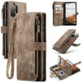 thumbnail image 1 of Allytech Wallet Case for Samsung Galaxy A32 5G, Card Slots + Cash Slot + Zipper Pocket Large Capacity PU Leather Case with Hand Strap, [All-Round Shockproof] Wireless Charging Kickstand Case, Brown, 1 of 10