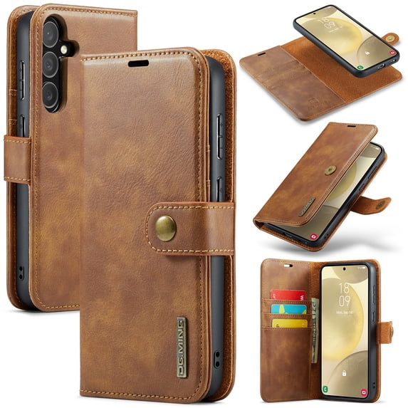Allytech Wallet Case for Samsung Galaxy A36 5G with 3 Card Slots & Cash Pocket, 2 in 1 Detachable Strong Magnetic Case, Retro PU Leather Shockproof Magnetic Clasp Slim Protective Shell - Brown