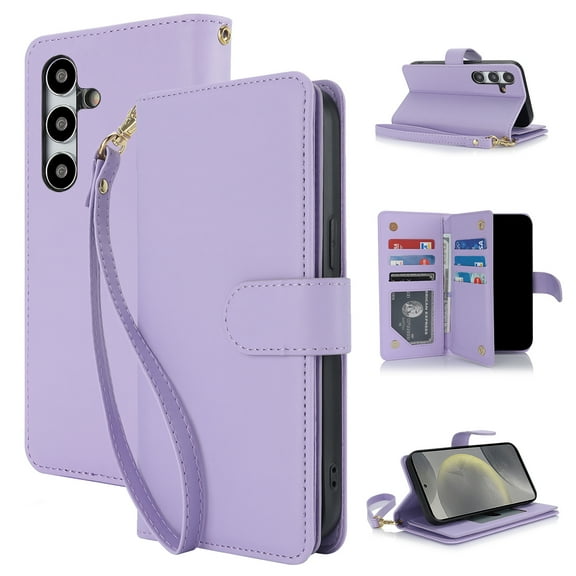 Allytech Wallet Case for Samsung Galaxy A36 5G with Card Slots & Wrist Strap, [Magnetic Clasp] [RFID Blocking] Kickstand Premium PU Leather Shockproof Full Body Protection Case - Lightpurple