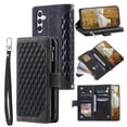thumbnail image 1 of Allytech Wallet Case for Samsung Galaxy A36 5G, [Card Slots] [Zipper Pocket] [Kickstand Function] Grid Pattern PU Leather Shockproof Magnetic Clasp Case with Wrist Strap & Shoulder Strap - Black, 1 of 11