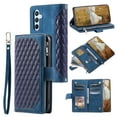 thumbnail image 1 of Allytech Wallet Case for Samsung Galaxy A36 5G, [Card Slots] [Zipper Pocket] [Kickstand Function] Grid Pattern PU Leather Shockproof Magnetic Clasp Case with Wrist Strap & Shoulder Strap - Blue, 1 of 11