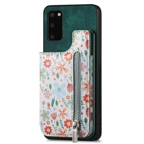 Allytech Wallet Case for Samsung Galaxy A52 5G, Upgrade RFID Blocking Floral Pattern Case for Girls Women Cards Holder Zipper Pocket Stand Slim Fit Phone Case for Galaxy A52 5G - Green