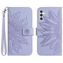 Allytech Wallet Case for Samsung Galaxy A54 5G 6.4" - Premium PU Leather Sunflower Embossed Cards Slots Holder Wallet Kickstand Hand Wrist Cover Case for Samsung Galaxy A54 5G - Lightpurple
