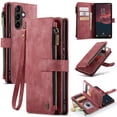 thumbnail image 1 of Allytech Wallet Case for Samsung Galaxy A54 5G, Card Slots + Cash Slot + Zipper Pocket Large Capacity PU Leather Case with Hand Strap, [All-Round Shockproof] Wireless Charging Kickstand Case, Red, 1 of 10