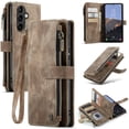 thumbnail image 1 of Allytech Wallet Case for Samsung Galaxy A54 5G, Card Slots + Cash Slot + Zipper Pocket Large Capacity PU Leather Case with Hand Strap, [All-Round Shockproof] Wireless Charging Kickstand Case, Brown, 1 of 10