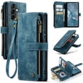 thumbnail image 1 of Allytech Wallet Case for Samsung Galaxy A54 5G, Card Slots + Cash Slot + Zipper Pocket Large Capacity PU Leather Case with Hand Strap, [All-Round Shockproof] Wireless Charging Kickstand Case, Blue, 1 of 10