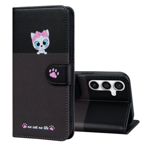 Allytech Wallet Case for Samsung Galaxy A54 5G with Cute Cartoon Pattern, 3 Card Slots + 1 Cash Slot + Wrist Strap, Premium PU Leather Stand Magnetic Clasp Shockproof Protective Case, Darkgray