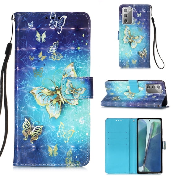 Allytech Wallet Case for Samsung Galaxy Note 20, 3D Pattern Design PU Leather Folding Stand Protection Cards Holder Anti-scratch TPU Bumper Flip Cover for Galaxy Note 20, Butterfly