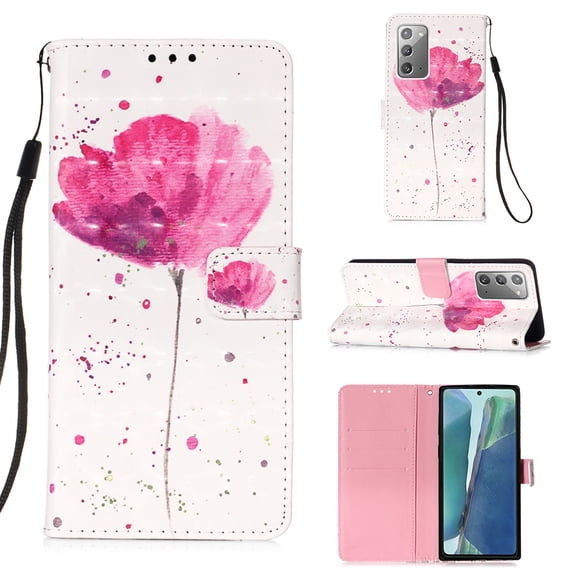 Allytech Wallet Case for Samsung Galaxy Note 20, 3D Pattern Design PU Leather Folding Stand Protection Cards Holder Anti-scratch TPU Bumper Flip Cover for Galaxy Note 20, Flower
