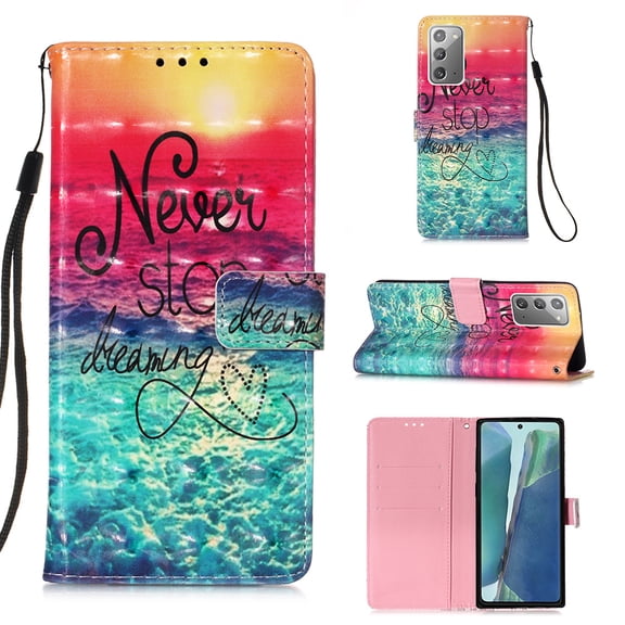 Allytech Wallet Case for Samsung Galaxy Note 20, 3D Pattern Design PU Leather Folding Stand Protection Cards Holder Anti-scratch TPU Bumper Flip Cover for Galaxy Note 20, Never Stop
