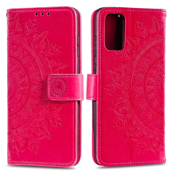 Allytech Wallet Case for Samsung Galaxy Note 20 6.7", PU Leather Folding Stand Folio Flip Cover with Credit Cards Slots Hand Strape Shockproof Wireless Charging Supported, Red
