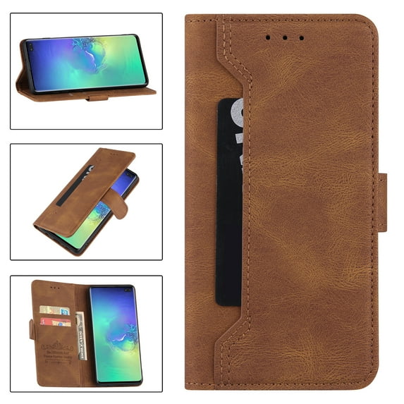 Allytech Wallet Case for Samsung Galaxy S10 (6.1 inch) ,Shockproof PU Leather Card Pocket Magnetic Clasp Flip Kickstand Card Slots Purse Phone Case Cover,Brown