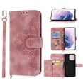 thumbnail image 1 of Allytech Wallet Case for Samsung Galaxy S21 FE 5G, PU Leater Flower Embossed Shoulder Strap Hand Wrist Stand Shockproof Flip Cover for Samsung Galaxy S21 FE 5G 2022 - Pink, 1 of 15