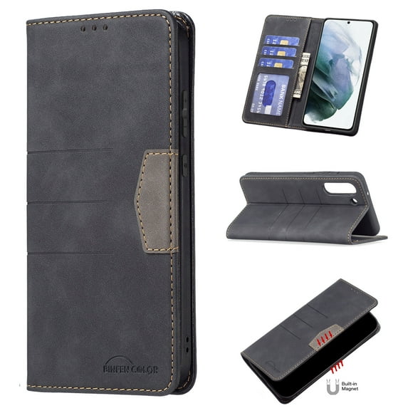 Allytech Wallet Case for Samsung Galaxy S21 FE(5G), Slim Premium PU Leather Folio Flip Kickstand Card Slots Shockproof Magnetic Anti-Scratch Bumper Shell Case for Galaxy S21 FE 6.4 inch 2022, Black
