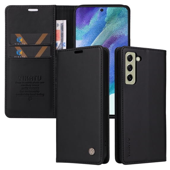 Allytech Wallet Case for Samsung Galaxy S21 FE,Premium PU Leather Hidden Magnetic Closure Folio Flip Card Slots Cash Pocket Kickstand Wallet Shockproof Phone Case,Black