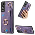 thumbnail image 1 of Allytech Wallet Case for Samsung Galaxy S21 FE, Support Car Mount, Luxury PU Leather Shockproof Anti-Fall 360° Finger Ring Stand Case with Magnetic Snap & Card Slots for Samsung Galaxy S21 FE - Purple, 1 of 8