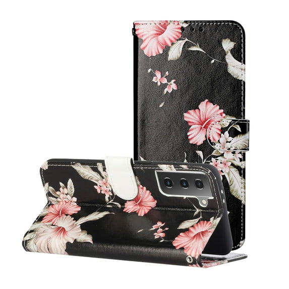 Allytech Wallet Case for Samsung Galaxy S21 Plus, PU Leather Folio Flip Stand Shockproof Protection TPU Inner Impact Resistant Cards Holder Case Cover for Samsung Galaxy S21 Plus,Pink Flower