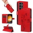 thumbnail image 1 of Allytech Wallet Case for Samsung Galaxy S21 Ultra, PU Leather Butterfly Embossed Slim Flip Cover for Girls Women Shockproof Cards Holder Hand Wrist Phone Case for Galaxy S21 Ultra - Red, 1 of 8