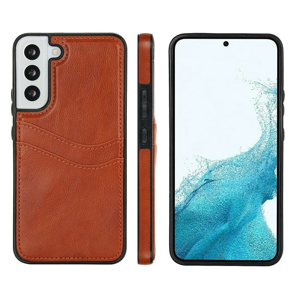Allytech Wallet Case for Samsung Galaxy S22 - 2 Card Holder - Military Grade Drop Protection - Ultra Slim & Protective - Premium PU Leather Shockproof Phone Case for Women & Men - Brown