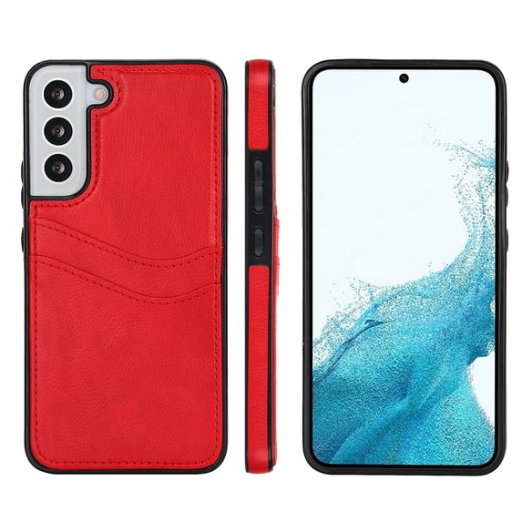 Allytech Wallet Case for Samsung Galaxy S22 - 2 Card Holder - Military Grade Drop Protection - Ultra Slim & Protective - Premium PU Leather Shockproof Phone Case for Women & Men - Red