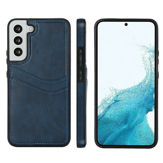Allytech Wallet Case for Samsung Galaxy S22 - 2 Card Holder - Military Grade Drop Protection - Ultra Slim & Protective - Premium PU Leather Shockproof Phone Case for Women & Men - Blue