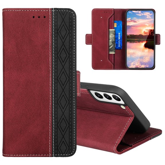 Allytech Wallet Case for Samsung Galaxy S22 5G 2022, Magnetic Closure Flip PU Leather Case with RFID Block Card Slots Viewing Kickstand Shockproof Protective Case for Galaxy S22 6.1" 2022, Red