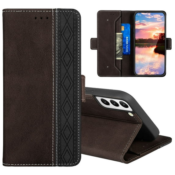 Allytech Wallet Case for Samsung Galaxy S22 5G 2022, Magnetic Closure Flip PU Leather Case with RFID Block Card Slots Viewing Kickstand Shockproof Protective Case for Galaxy S22 6.1" 2022, Coffee