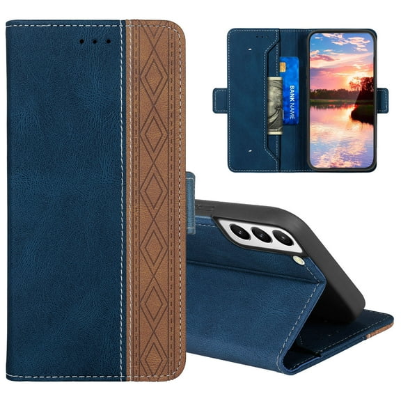 Allytech Wallet Case for Samsung Galaxy S22 5G 2022, Magnetic Closure Flip PU Leather Case with RFID Block Card Slots Viewing Kickstand Shockproof Protective Case for Galaxy S22 6.1" 2022, Blue