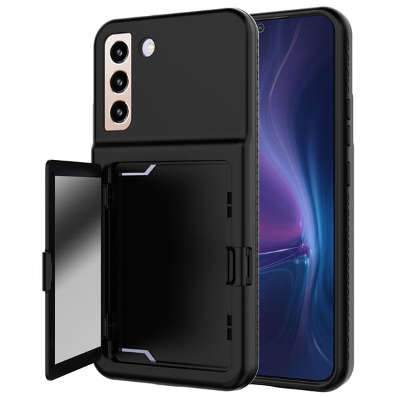 Allytech Wallet Case for Samsung Galaxy S22 with Card Holder, Built-in Mirror, Camera Screen Protection, Drop Protection Anti-Scratch Cover Case for Samsung Galaxy S22 - Black